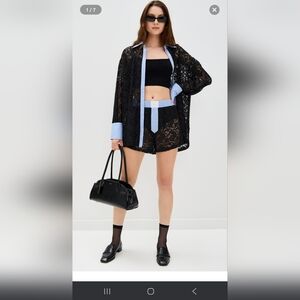 Lioness Black Lace Shorts with Blue Accents